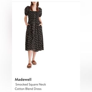 Madewell smocked square neck cotton blend dress size xxs
